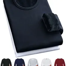 Shirt Bodysuit Underwear Mens Male Cotton Plus Man Basic-Tops Velvet O-Neck Warm Winter