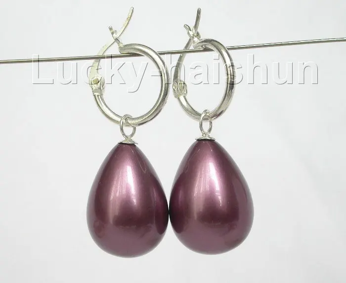 

Free Shipping >>>> AAA Dangle 15*12mm drip purple sea shell pearls earring 925 silver Loop j8514