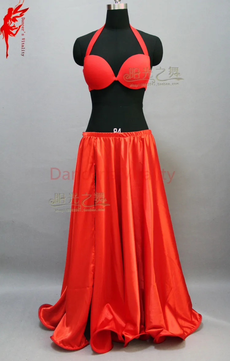 

Lady belly dance performance clothes senior bra top and satin long skirt 2pcs belly dance suit dancer's clothing A/B/C cup