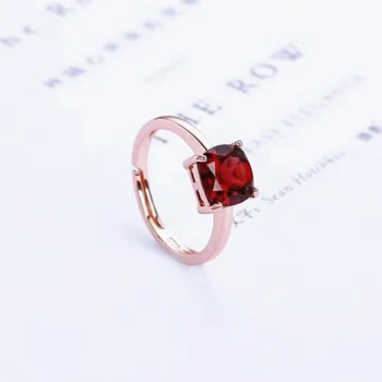 

gemstone jewelry factory wholesale trendy rose gold 925 sterling silver natural red garnet square adjustable ring for women