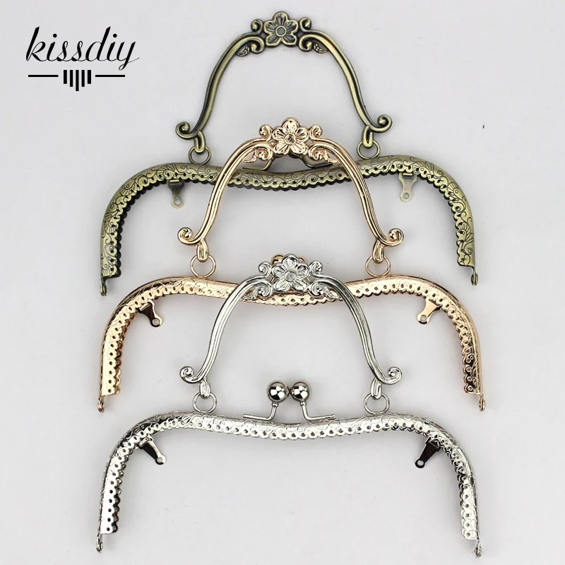

KISSDIY 3pcs/lot 20.5cm M Vintage Metal Purse Frame golden antique bronze silver golden kiss clasp Handle DIY Bag Accessories