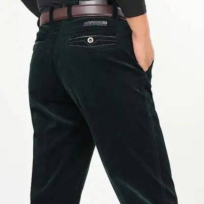 C1133 весна осень зима Новая мужская одежда среднего возраста модные вельветовые мешковатые Стрейчевые брюки с высокой талией - Цвет: dark green