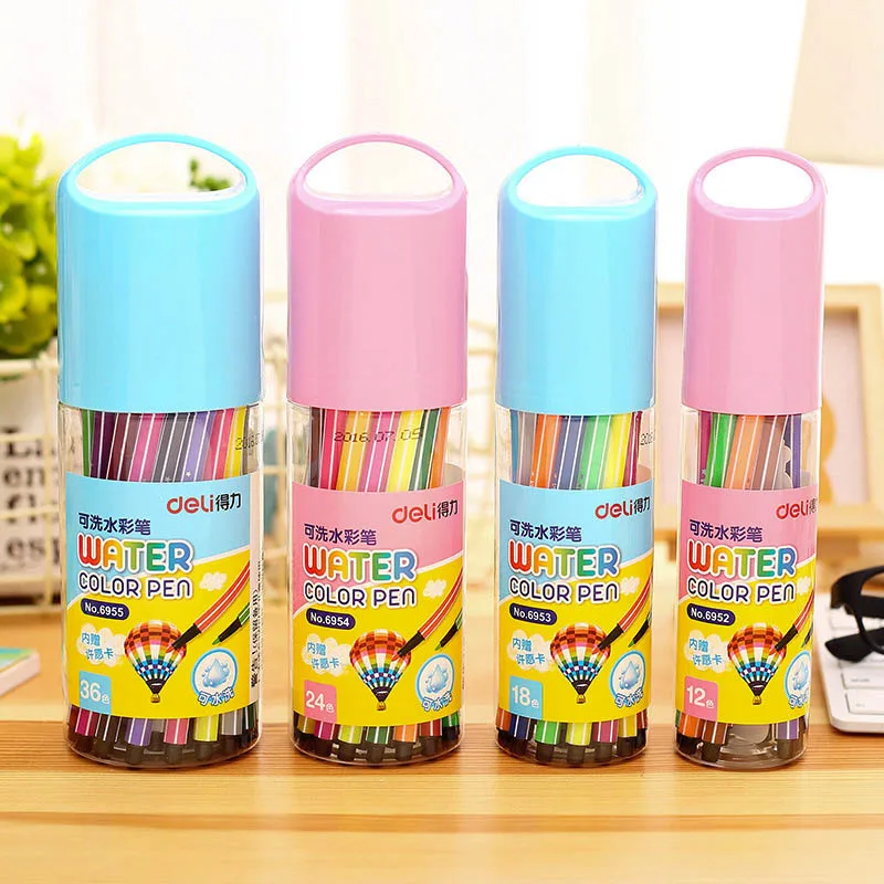 

Deli Creative Cute Washable Watercolor Pastel Pen 12/18/24/36/ Colors Lucky Bottle Set For Student Art Marker Drawing Escolar