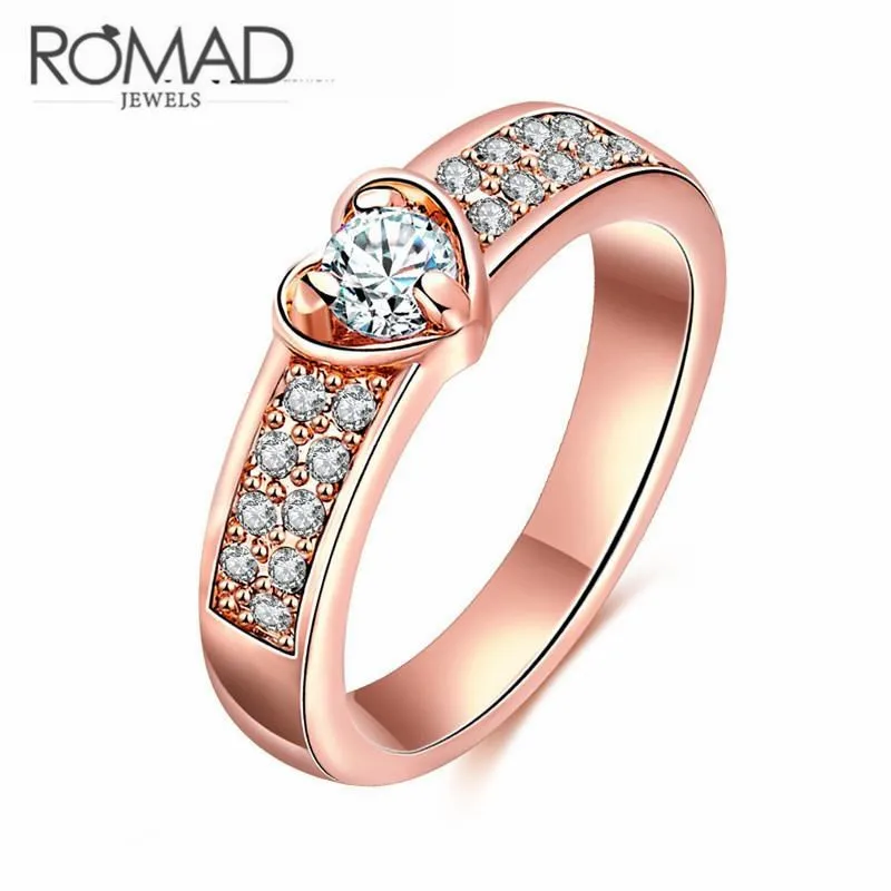 Birthday Valentine's Day Gift Metal Jewelry Finger Rings Romantic Women Crystal Heart Ring Rose Gold Color | Украшения и