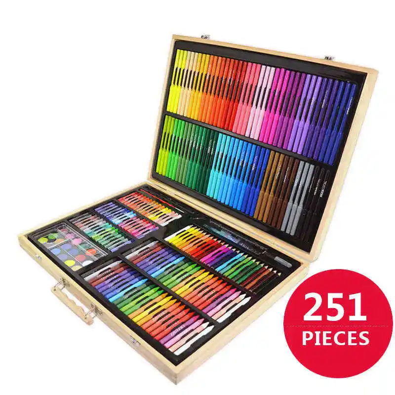 251 шт художественные инструменты набор для рисования для детей Детский цветной карандаш для рисования мелки масляная пастель для детей деревянный чехол