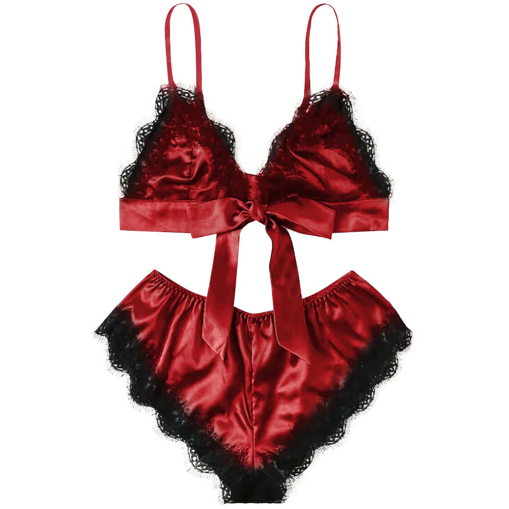 

Sexy lingerie women underwear porno Erotic Thin section transparent temptation New Satin Lace Patchwork Bandage Sleepwear Set H5