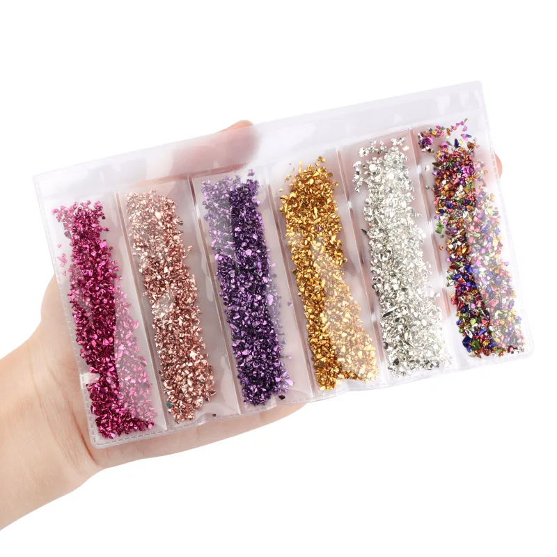 6 цветов/упаковка для дизайна ногтей осколки песчаника сломанные цветные каменные камни смешанных размеров камни для дизайна ногтей 3D аксессуары для украшения