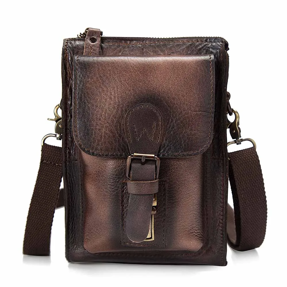 Натуральная кожа Мужская многофункциональная Повседневная дизайнерская маленькая сумка через плечо сумка на пояс Сумка для телефона 6402 - Цвет: dark brown 2