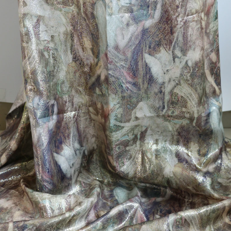 Металлическая шелковая ткань для танцев, Винтажный Золотой Серебряный материал, 100 см* 140 см