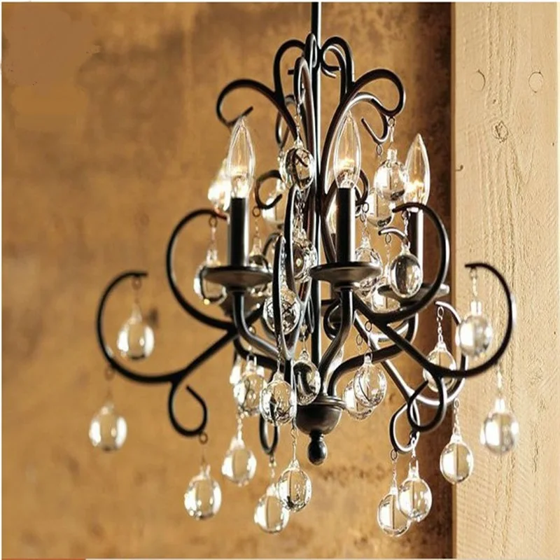 

American style pendant lights K9 crystal Iron 5 heads living room bedroom hotel ball lighting restaurant pendant lamps LU1030