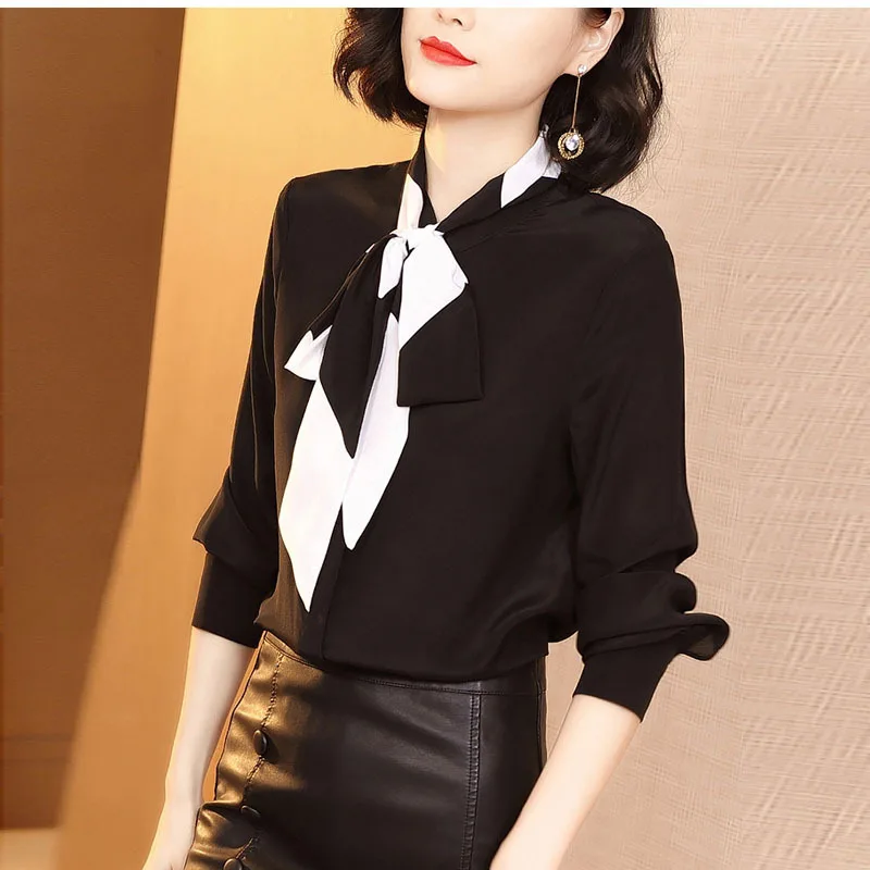 Zwarte chiffon kantoor zijden blouse womens tops en blouses 2019 zomer elegante sexy boho lange mouwen plus size slanke boeg tie kraag Zwarte chiffon kantoor zijden blouse womens tops en blouses 2019 zomer elegante sexy boho lange mouwen plus size slanke boeg tie kraag