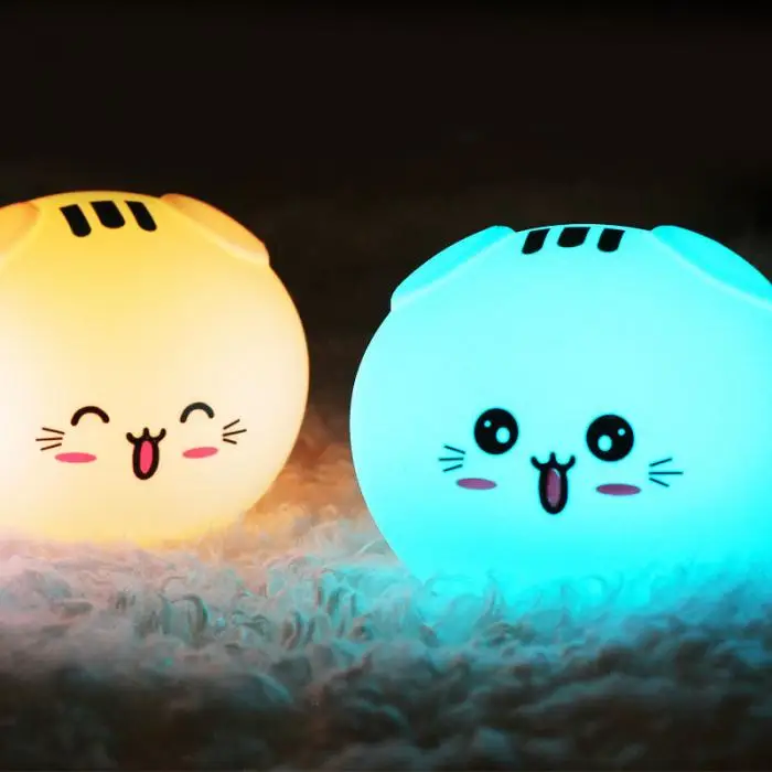 Hot Night Light Lamp Silicone Cute Cat Children Birthday Gift for Bedroom Bedside PLD