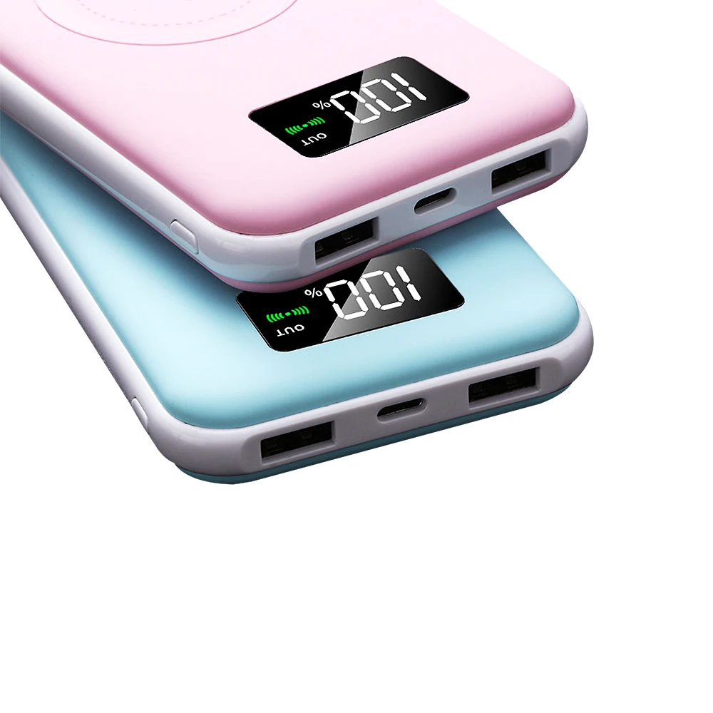QI Беспроводной Зарядное устройство Мощность банк 10000mAh с цифровым Дисплей 5V 2A внешний Батарея Мощность банк для iphone X samsung Xiaomi