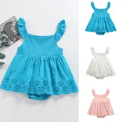 Peridemes/милые платья для маленьких девочек, однотонное платье без рукавов, платье принцессы с цветочным принтом, комбинезон, одежда для