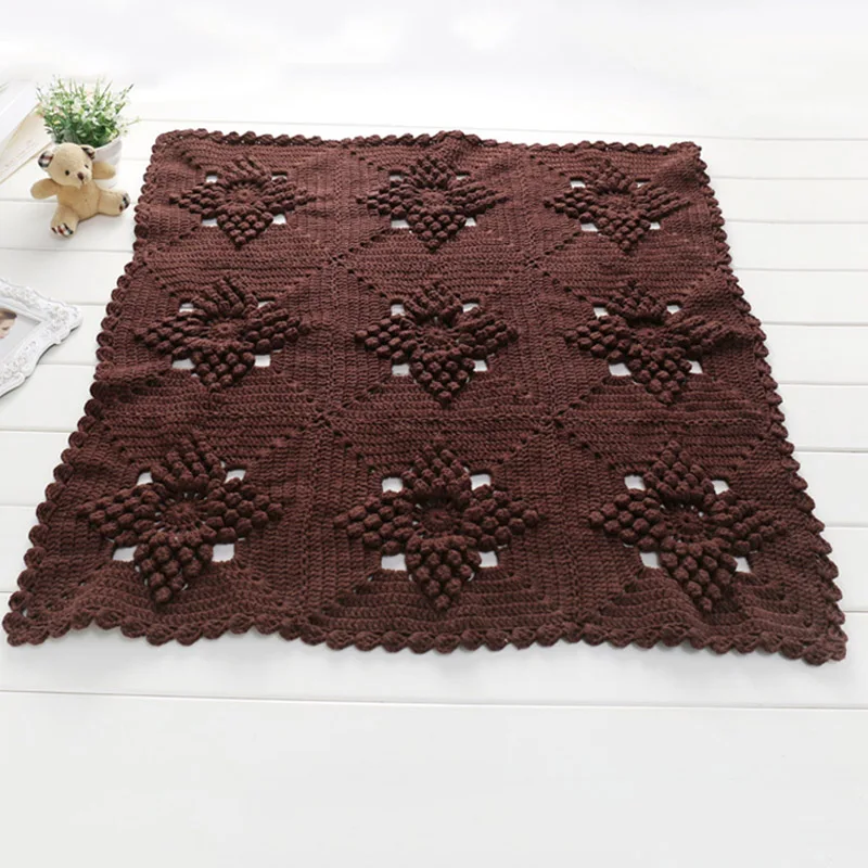 Newborn Baby Brown Crochet Knit Blanket Square Carpet with Rhombic Pattern for Photography YH-17 | Мать и ребенок