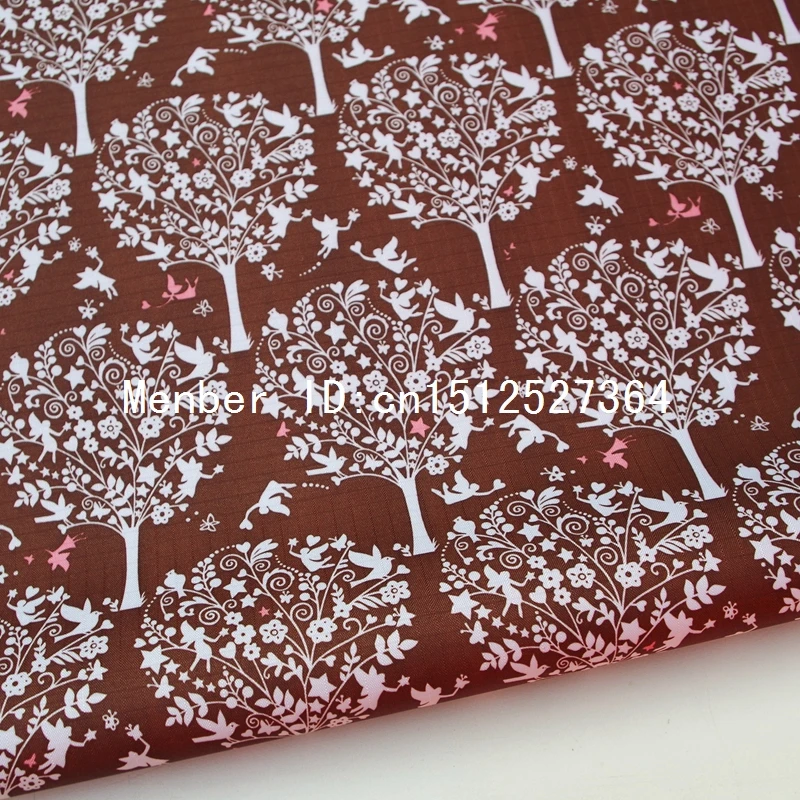 

PVC coated waterproof fabric - Trees and birds on brown background (WF011)