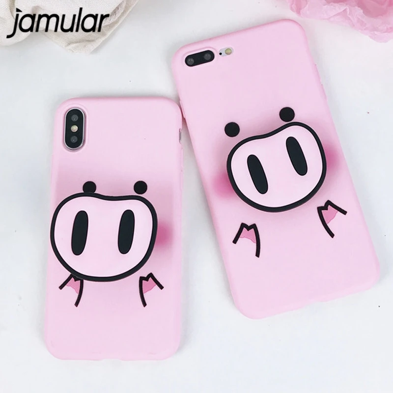 Милый мультяшный чехол JAMULAR с подставкой в виде свиньи для iPhone 7 XS MAX XR 8 6 6s Plus