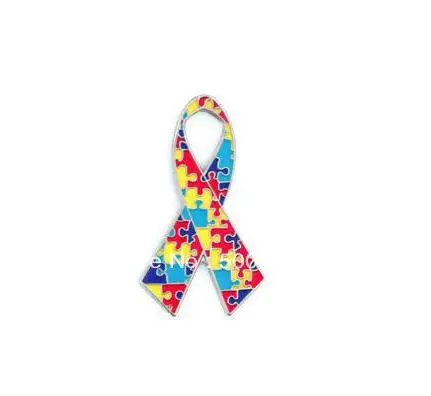 

Colorful Puzzle bow ribbon Metal badge pin gifts-(Iron plated+Paints+epoxy+butterfly button)-Free shipping (10pcs/lot)