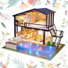 Миниатюрный Кукольный дом время дуплекс бассейн мебель Dollhouse ремесел взрослый подросток игрушки модель здания Наборы