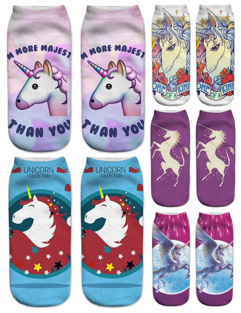 

Women Harajuku Hot 3D Printed Brand Fashionable Funny Unisex Horse Unicorn Cute Emoji Female Casual Short Ankle Socks