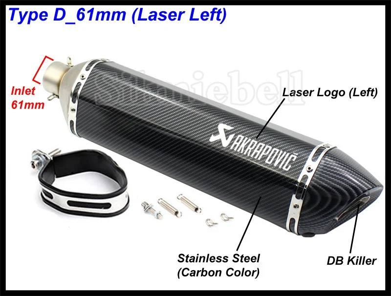 D-61mm (Laser Left) 570 мм Длина 51 мм 61 мм на входе Универсальный Escape Akrapovic мотоциклетные выхлопные гонки модифицированный глушитель скутер труба Левая Правая сторона - Цвет: D-61mm (Laser Left)