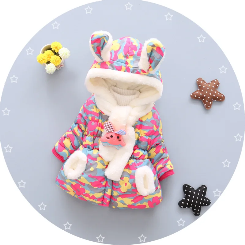 Jaqueta de Bebê Infantil do Bebê Parka da Criança Bibihou Inverno Bonito Coelho Grosso Algodão-acolchoado Bebê Menina Outerwear Meninos Meninas Neve Wear 10 Casacos e Parkas