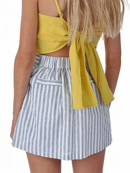 

Women Girls Skater Skirt Pleated Striped A Line Circle Elastic Stretch Waist Ladies Sexy Hot Shorts Summer Clothes