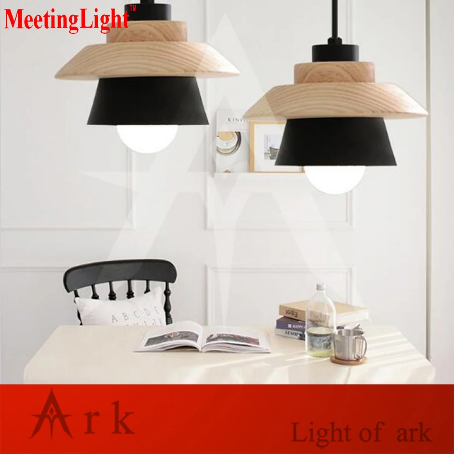 Meetinglight nordic pendelleuchten für hauptbeleuchtung moderne hängende lampe holz aluminium lampenschirm e27 led küche licht 90