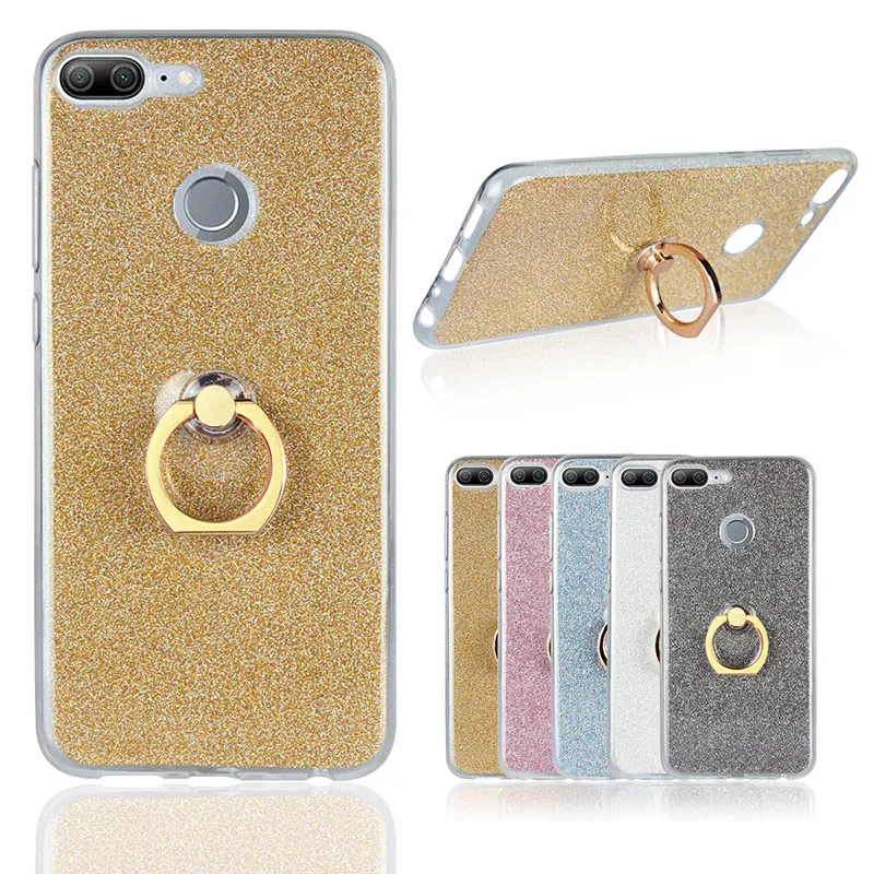 

For Huawei Honor 9 Lite Case Silicon Transparent Soft TPU Glitter Slim Back Case for Honor 9 Youth Edition Cover 360 Ring Holder