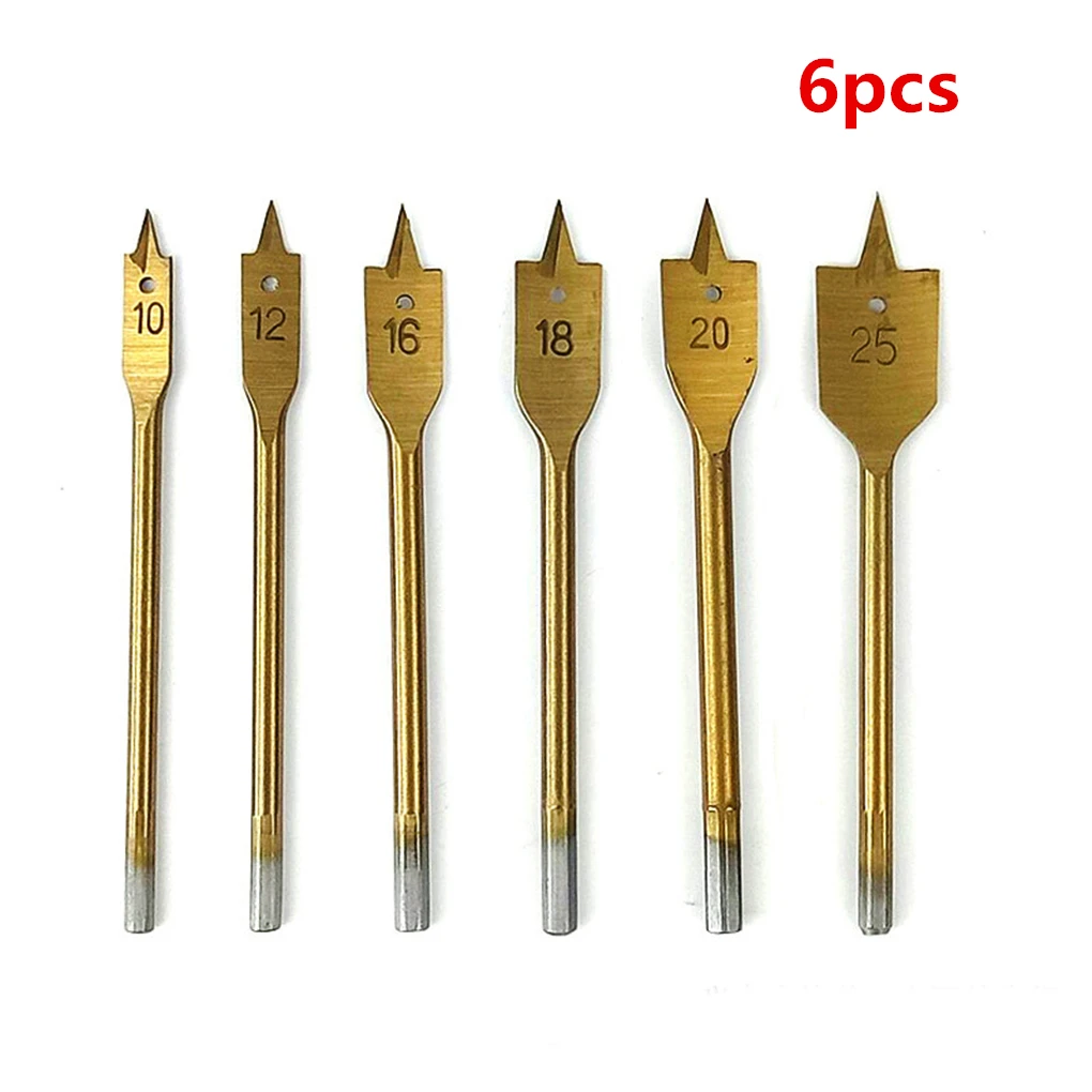 

6Pcs/set Titanium-plated Woodworking Flat Drill Hexagonal Handle 10mm-25mm Hole Opener Set Wood Hole Puncher