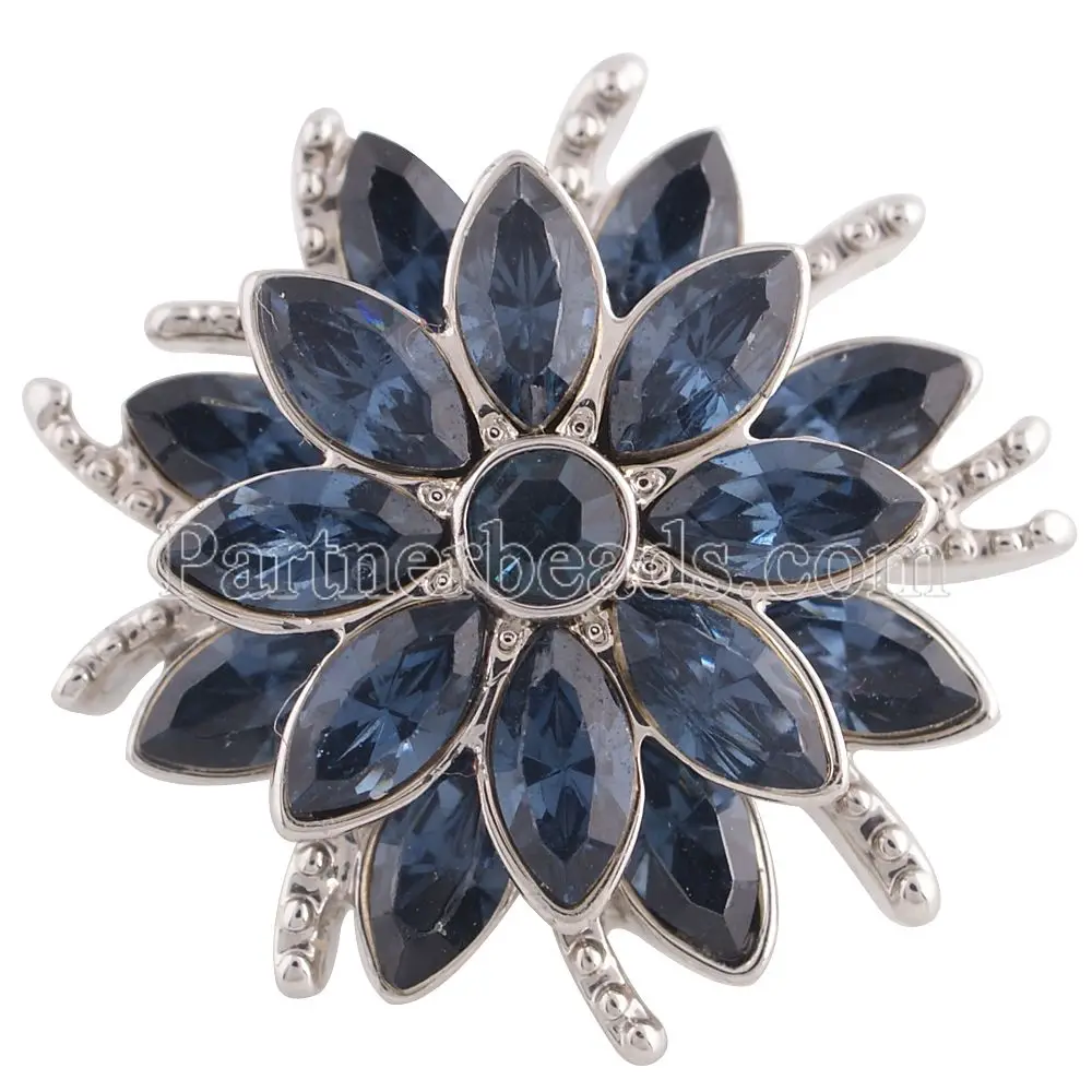 

Newest Partnerbeads snap jewelry 18-20mm dark blue crystal snap button fit snaps button bracelet bangles necklace jewelry KC5319