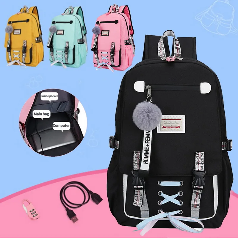 

Fashion Backpack With USB Travel Backpacksg For Women High Quality Oxford Cloth 4Colors