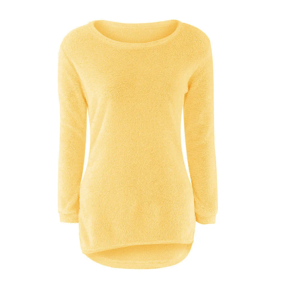 New Hot Women Autumn Winter Fleece Warm Sweaters Long Sleeve Solid Jumper Pullover Tops Bottoming Blouse Shirts Plus Size#QQ - Цвет: Yellow