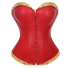 Размера плюс кожаные корсеты бюстье в стиле стимпанк мода корсет баска в стиле бурлеск Топ белье красное золото сексуальные костюмы 6XL
