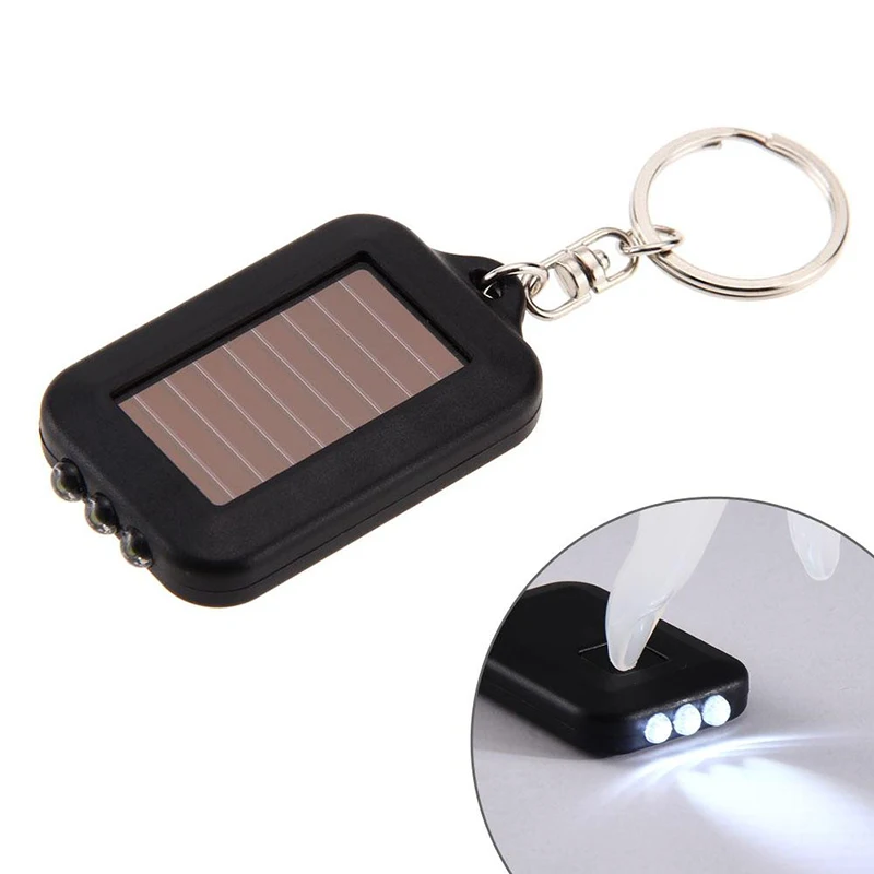 

2019 New Mini Portable Keychain Flashlight Geometry Solar Power Black Battery Plastic Torch Flashlight LED Light Accessories