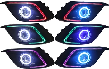 

eOsuns COB Angel eye+ LED daytime running light DRL (7 colors changing by phone)+ Fog Lamp with Projector Lens for mazda 3 axela