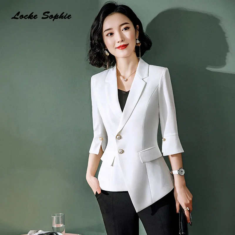 1pcs Women's Plus size Blazers coats 2019 Autumn cotton blend Splicing irregular Small Suits jackets ladies Skinny Blazers Suits