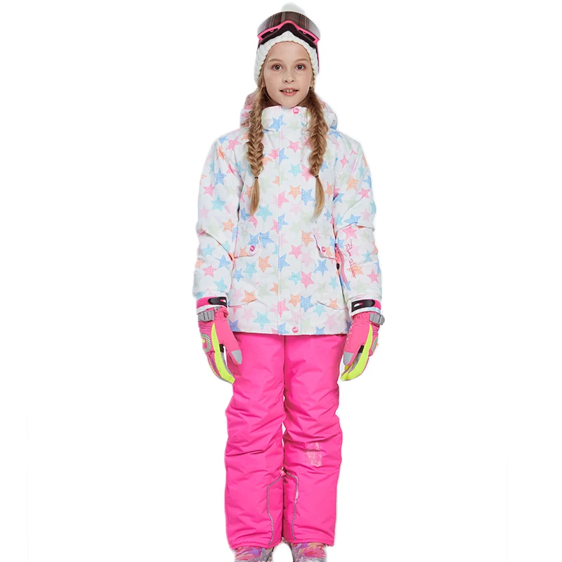 

2019 Winter Girls Ski Suits Fleece Hooded Kids Snow Sets Windproof Jacket Overalls Children Clothing Sets Outdoor Skiing Outfits