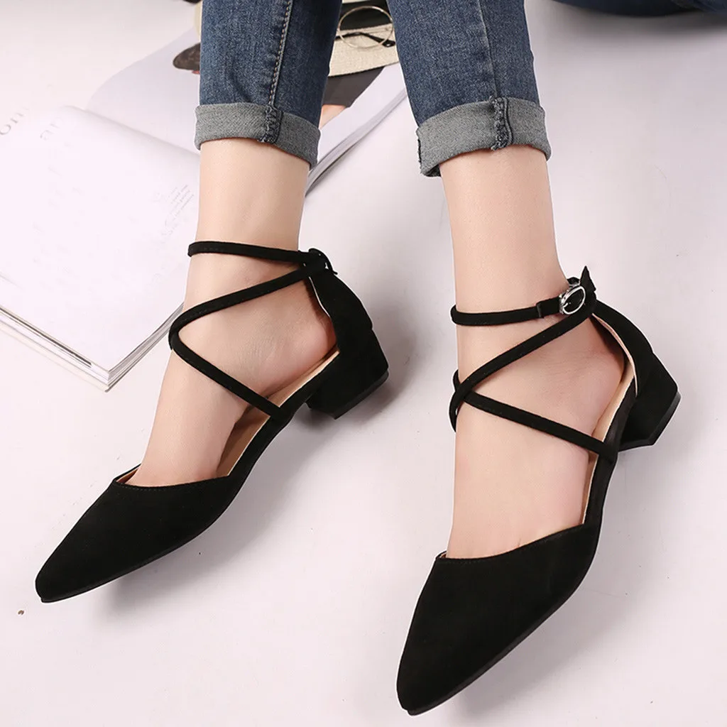 

Summer Women's Sandals Fashion Casual Point Toe Buckle Strap Square Heel Summer Sandals For Women Med Heel Shoes 2019 A00088