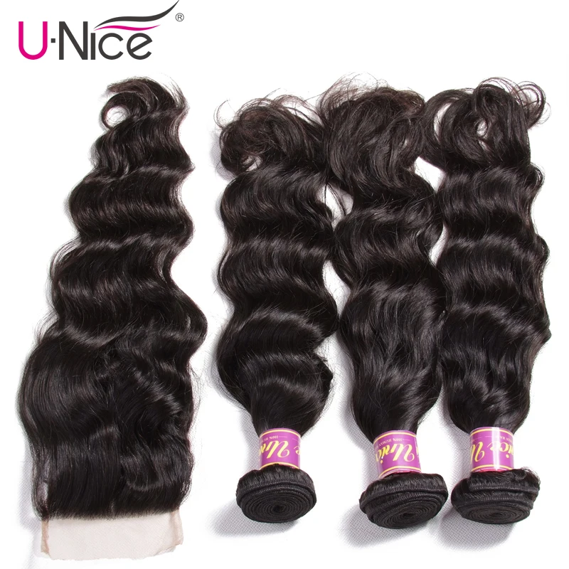 Волосы UNICE Icenu remy волосы серии натуральные волнистые бразильские волосы плетение пучки Кружева Закрытие 4 шт человеческие волосы пучки с закрытием
