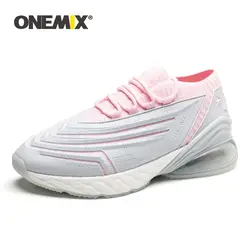 Onemix для женщин кроссовки спортивные кожа Air подушки Прогулки Спортивная обувь летние Воздухопроницаемая сетчатая уличная спортивная
