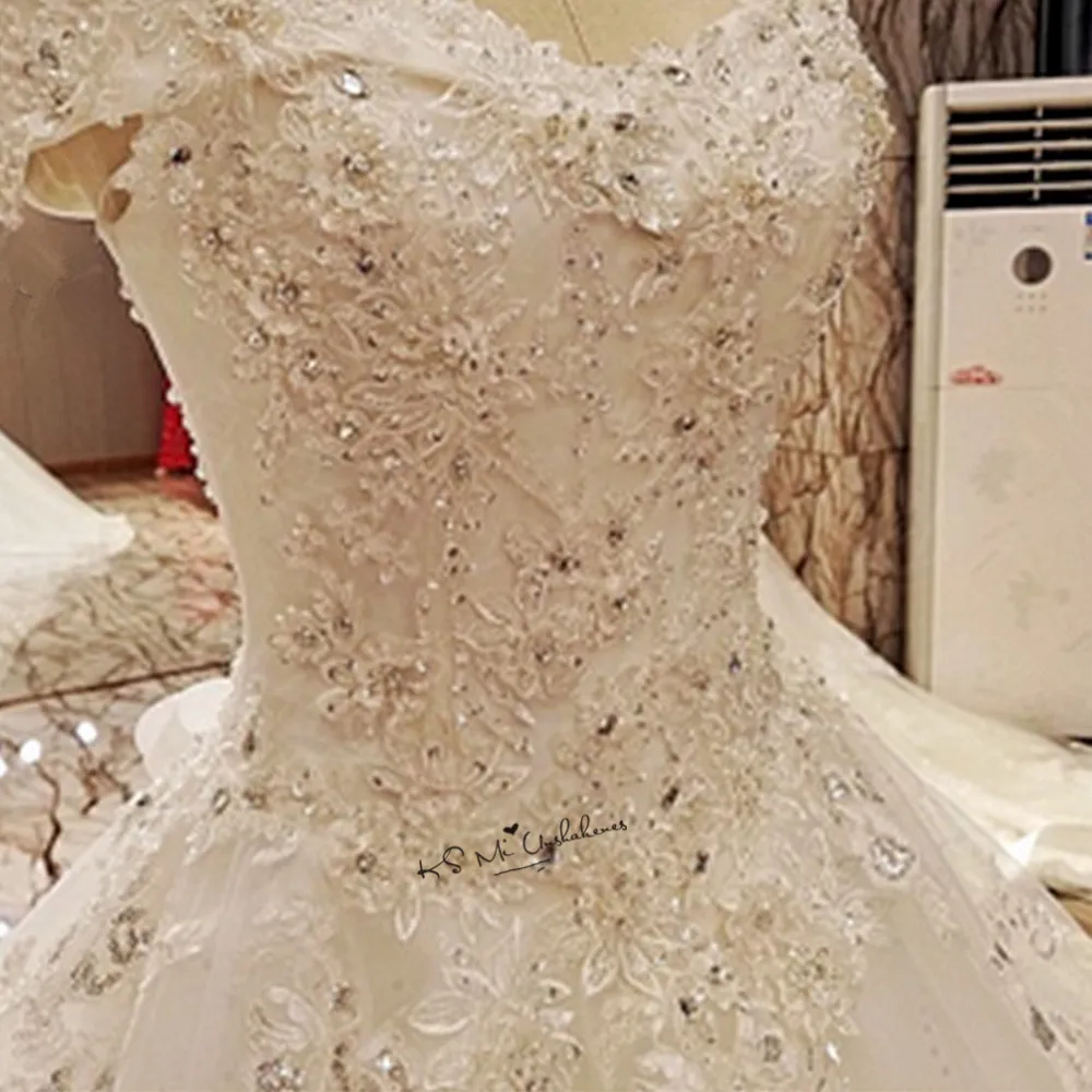 Robe de Mariage мигающая Роскошная свадебная одежда принцесса кружева свадебное платье с блестками бальное платье с открытыми плечами невесты платье кристаллы