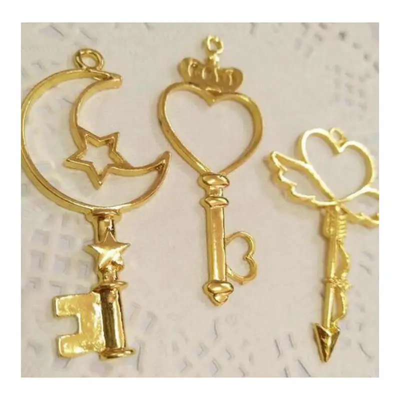 

5pcs Hollow Moon Star Keychain Open Bezels Jewelry Pendant Accessories DIY Charms Handmade UV Resin Findings Metal Frame Craft
