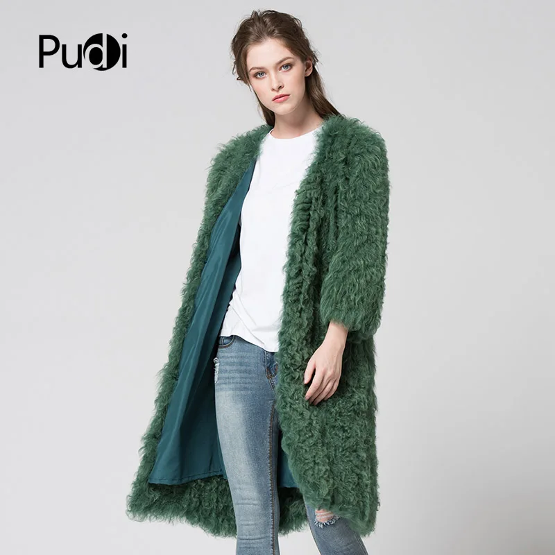 Pudi CT7015 вязаное монгольское овечье меховое пальто, куртка, пальто для русской женщины, зимнее теплое меховое пальто, верхняя одежда, удлиненный стиль