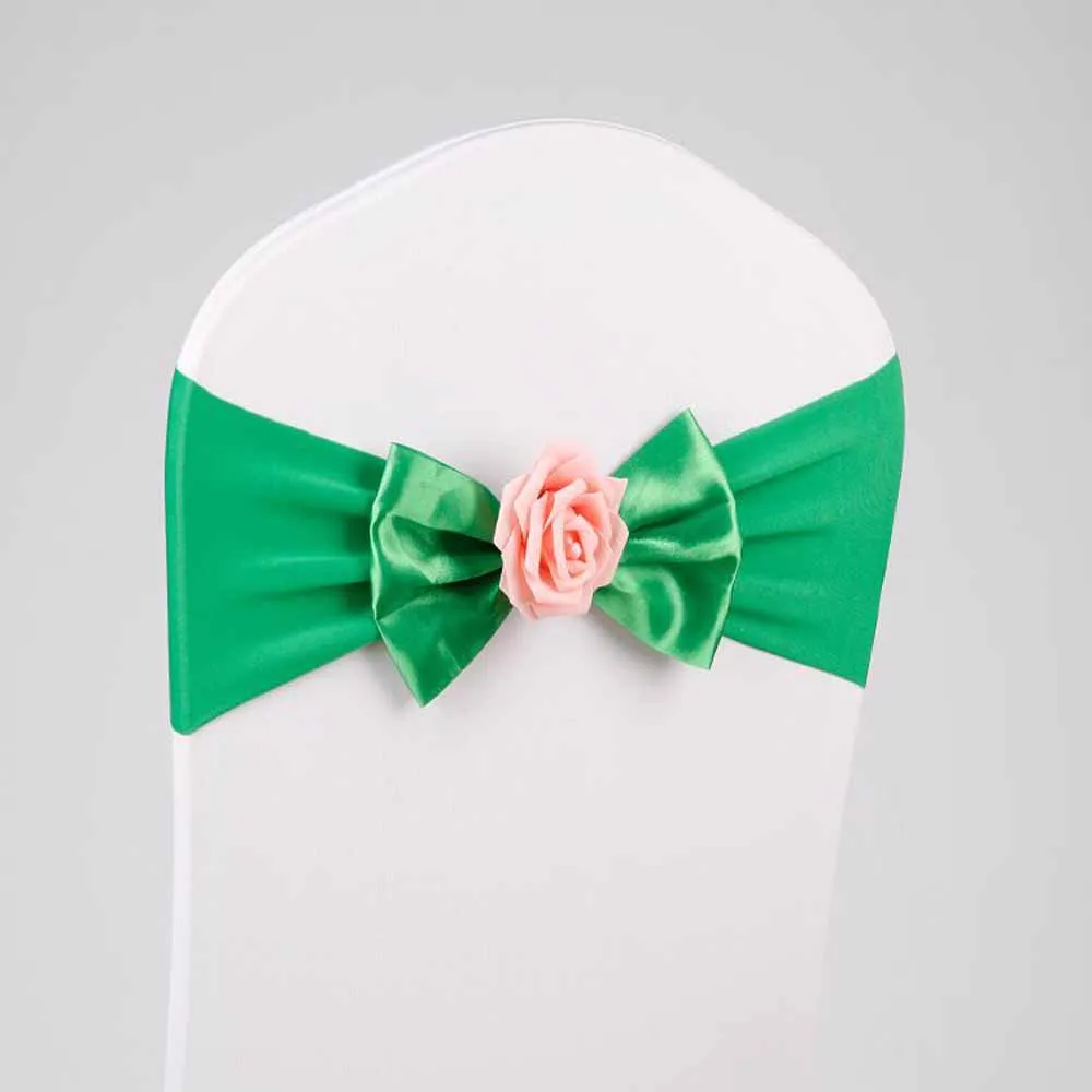 50 шт./партия, красный/синий/розовый сувенир для свадебной вечеринки, растягивающийся спандекс бант на стул, лента с цветком для церемоний, Банкетный Декор для гостиницы - Цвет: green