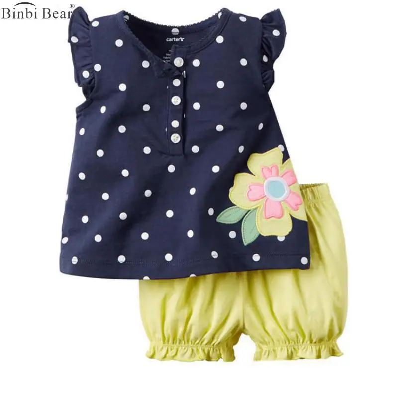 

Binbi Bear 2018 Foreign Children Newborn Baby Summer T-shirt Short Sleeve Shorts Two Piece Set Butterfly Print