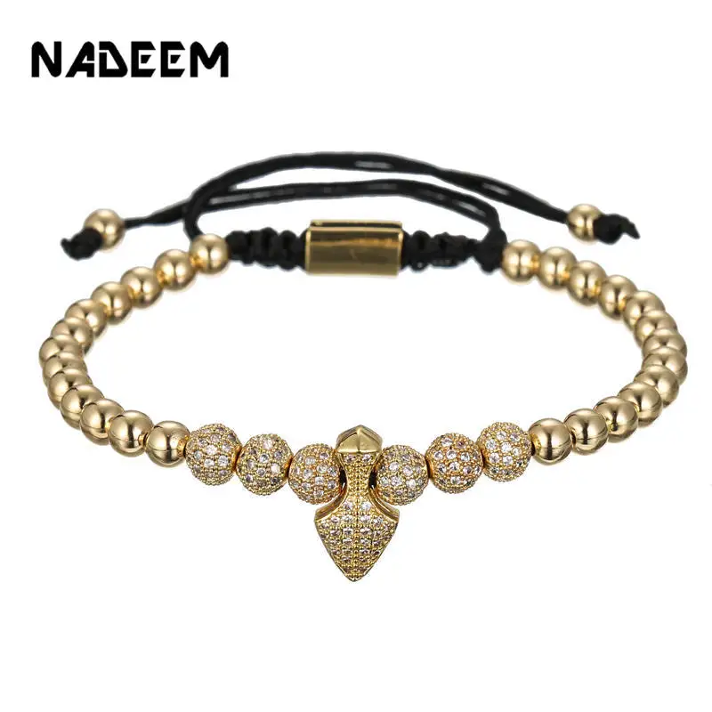 

New Zircon Bracelets Men Jewelry 6mm Cubic Micro Pave Ball & Arrow Charm Copper Beads Braided Macrame Bracelet pulseira feminina
