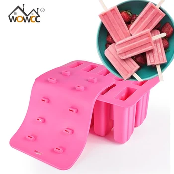 

WOWCC 1PC Childhood Silicone Ice Cream Cube With Cover Tray Popsicle Molds Reusable Pop Lolly Frozen Mold Pan Kitchen Tools
