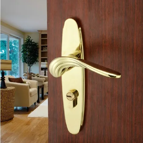 

European Style Indoor Dual Latch Room Door Panel Handle Lock With Key