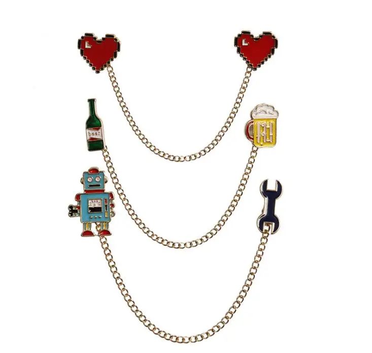 

metal Beer mug pin Cute Love robot cartoon badge bag accessories Brooch For Women